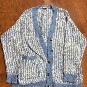 Blue and White Knit Cardigan